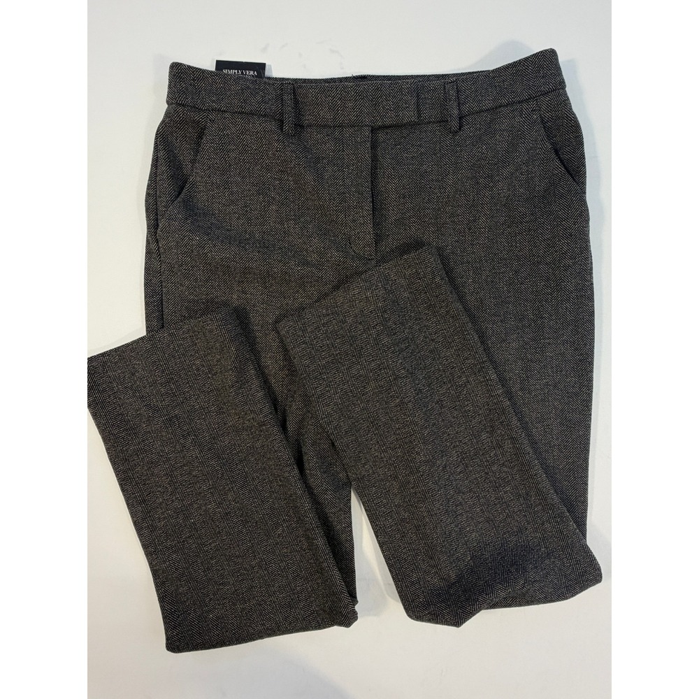 Simply Vera Vera Wang Pants Womens 14 Gray NWT Herringbone Slim Straight Dress